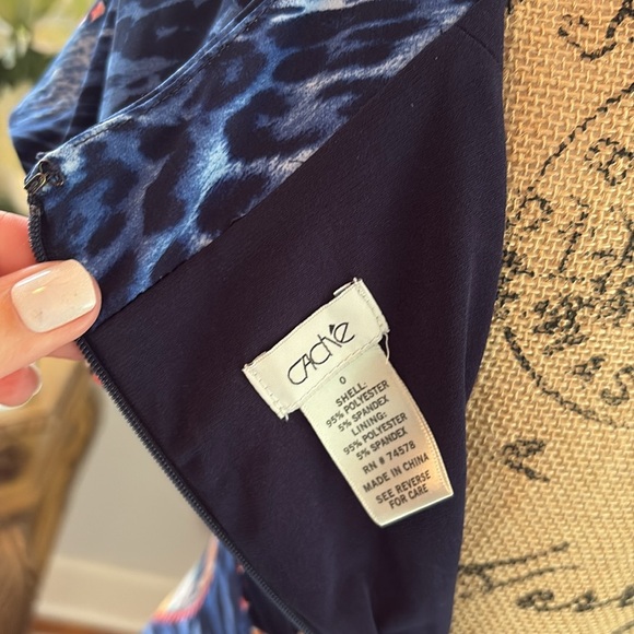 CACHE Designer sexy blue yellow green gold scarf animal print dress cruise XS 0 - Picture 8 of 9